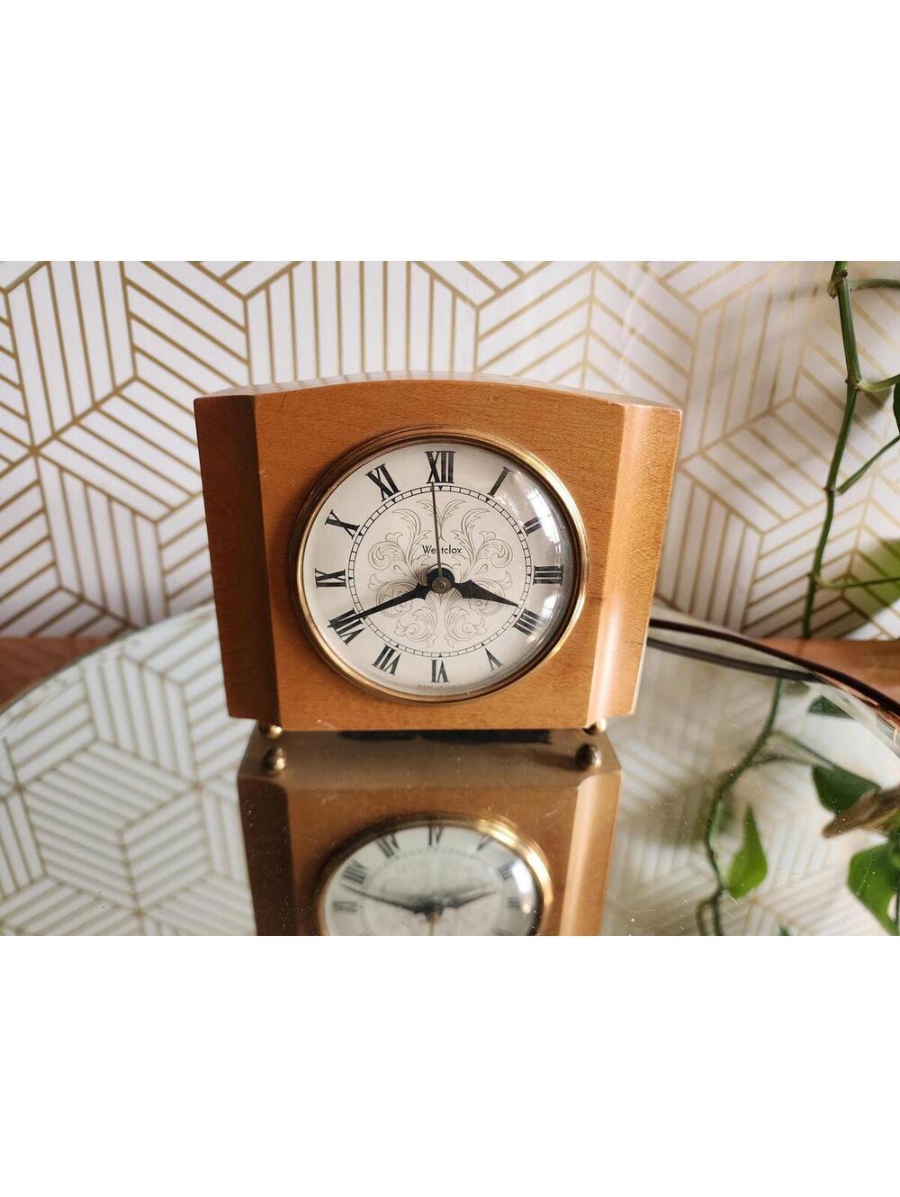 Vintage Midcentury Westclox Wood Table Top Alarm Clock